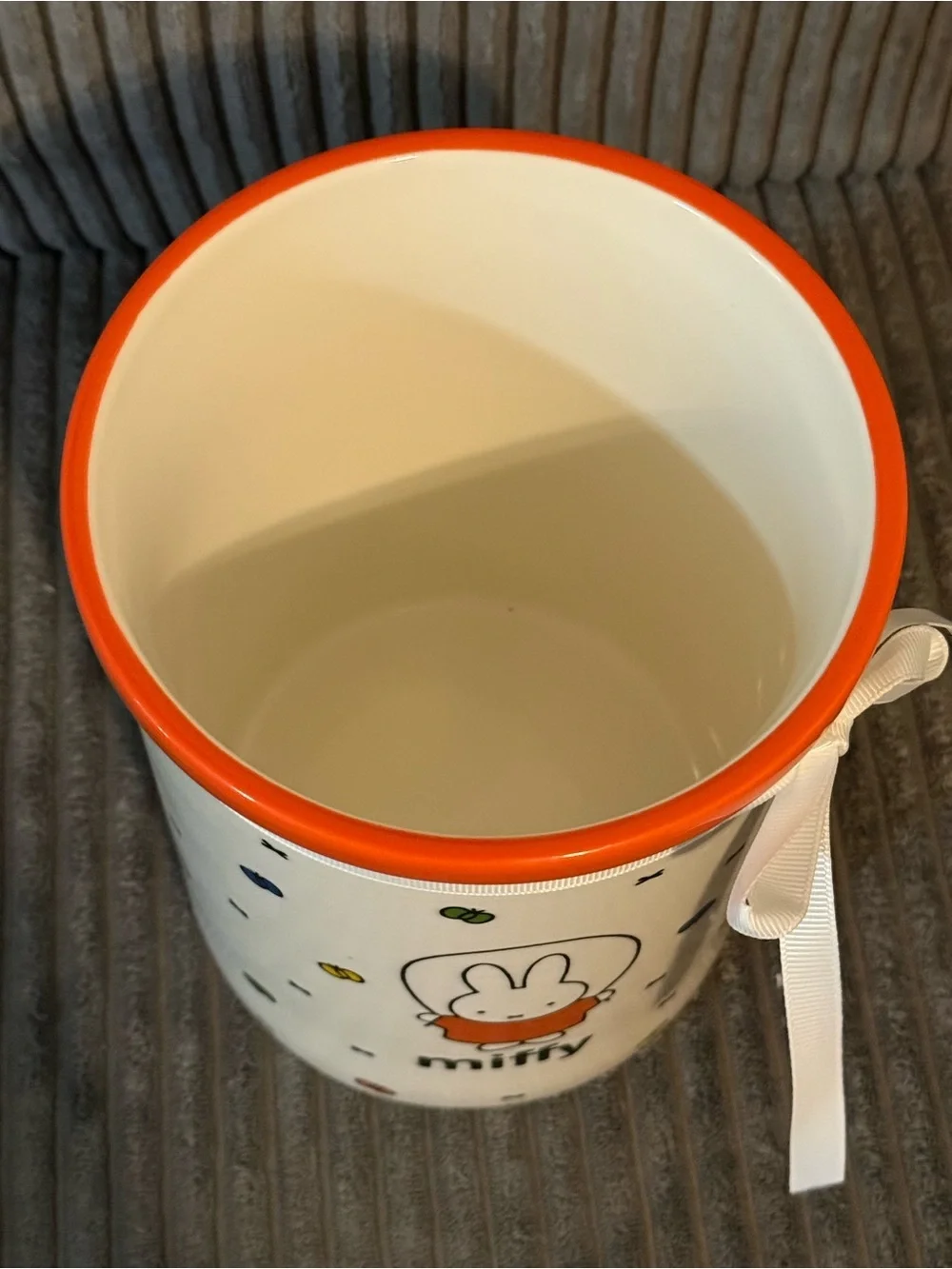 miffy White Ceramic Canister with Orange Accents and Colorful Butterflies